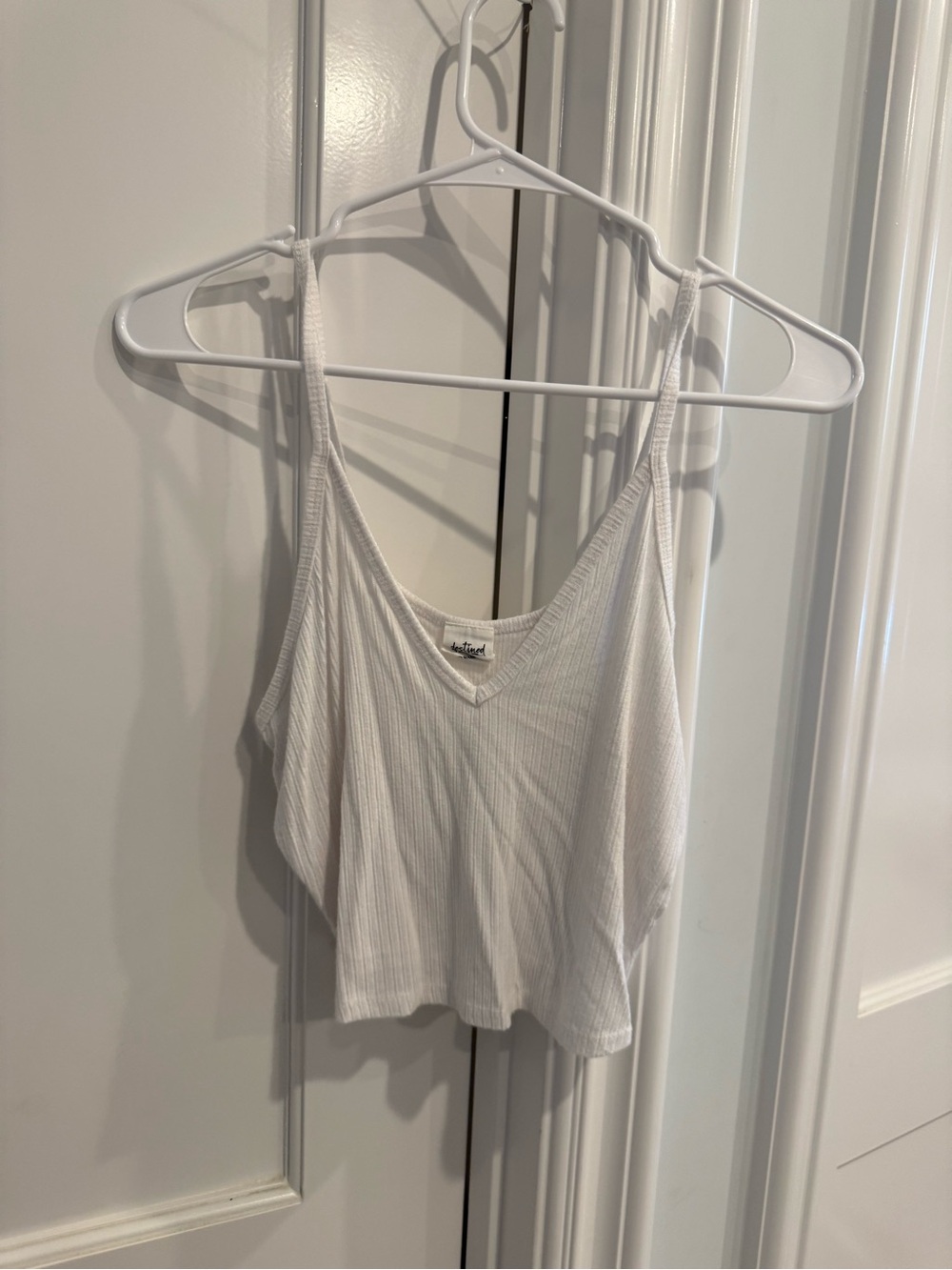 White Ribbed V-Neck Crop Tank